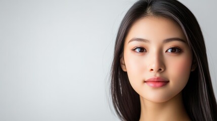 Fototapeta premium Studio portrait of a young beautiful Asian woman on white background with copy space