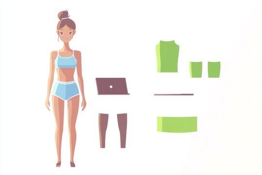 Stylish young woman animation set or constructor kit. Collection of body parts, gestures, trendy clothes, and accessories. Female cartoon character. Front, side, back views. Flat modern illustration