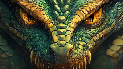 Fototapeta premium Reptilian face close up portrait - ai illustration also called reptoids, archons, reptiloids, saurians, draconians, or lizard people. Draconian. Illustration