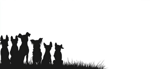 small and large dogs silhouette border set, half and full length