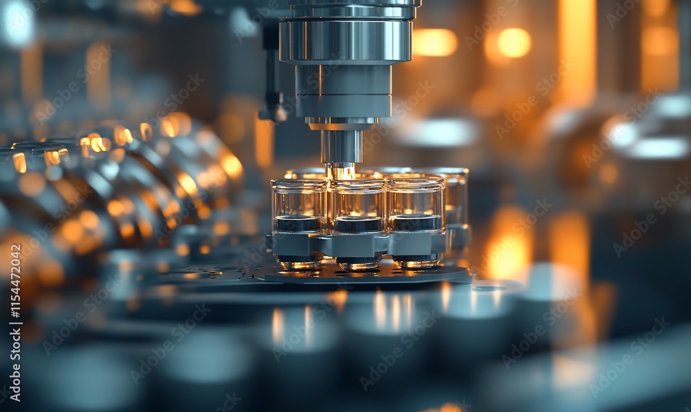 Aufkleber a close-up of a precision instrument handling vials in a laboratory setting.