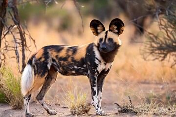A captivating image showcasing an African Wild Dog, also known as the Painted Wolf