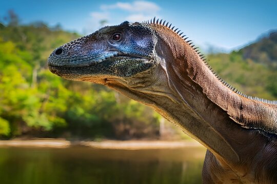 A vivid depiction of an Amargasaurus, a unique sauropod dinosaur, roaming its lush, prehistoric habitat