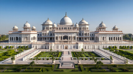 Obraz premium Opulent Mughal palace in Agra India with marble domes and symmetrical courtyards