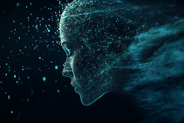 Abstract digital representation of human intelligence with glowing brain, neural connections, and futuristic concept of artificial intelligence, innovation, and technology