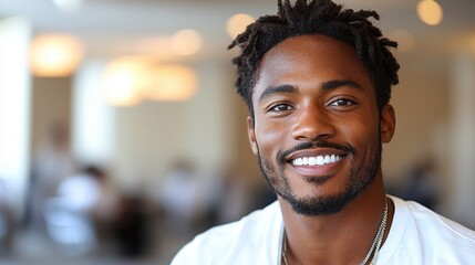Fototapeta premium Portrait of a smiling young Black man with dreadlocks.