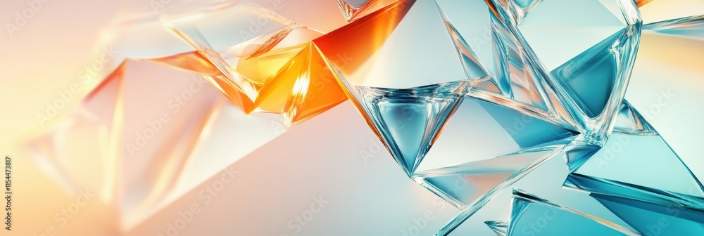 Poster dynamic interplay of colored light and transparent shapes in an abstract 3d composition. generative 