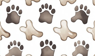 Fototapeta premium A graphic design illustration showcasing a seamless background with a bone and dog footprint, ideal for use as wallpaper or background