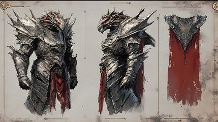 Fantasy artwork of armored warriors. Draconian. Illustration