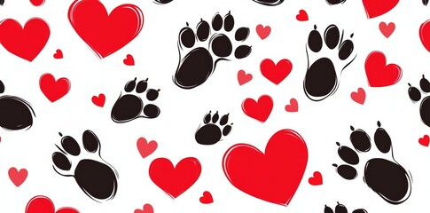 A modern heart isolated scarf with a dog paw seamless pattern for Valentine's wallpaper background