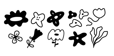 Black and White Flower Illustration Set | Minimalist Doodle Style Vector