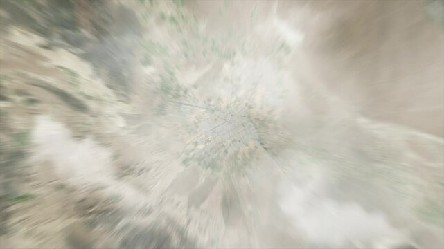 Earth zoom from space on Kashan City - Iran. And zoom out through clouds and atmosphere into space. Satellite view.