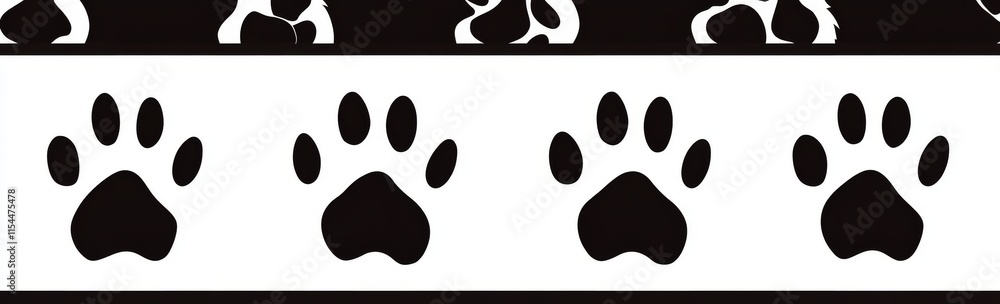 Poster a clean white background embellished with a seamless paw print trail, representing the walk line pat
