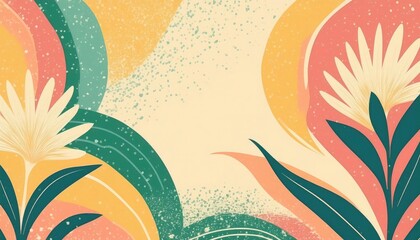 Obraz premium Boho Minimalist Wallpaper with Warm Tones and Botanical Hand-Drawn Patterns