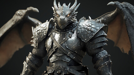 Armored warrior draconian: a powerful dragon-like combatant clad in heavy armor, known for strength and resilience in battle. Draconian. Illustration