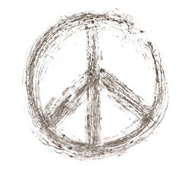 Fototapeta premium Hippie sign, black watercolor hand painted brush strokes isolated on white background, grunge paper texture