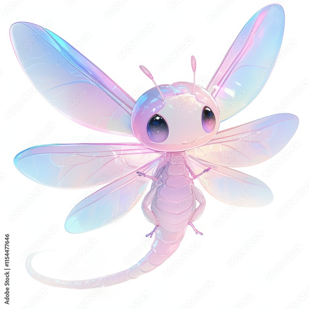 Poster a whimsical, translucent insect with large wings and a playful expression.