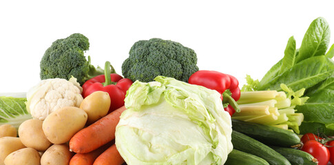 Many different ripe vegetables isolated on white
