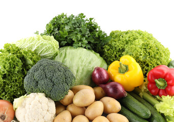 Many different ripe vegetables isolated on white
