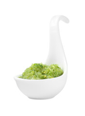 Delicious homemade green salsa isolated on white