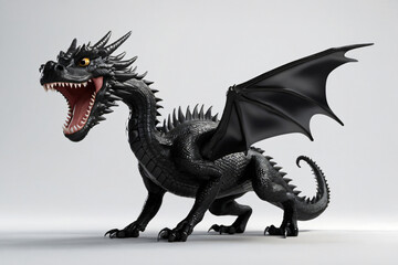 Fototapeta premium A Majestic Black Dragon Render: Fantasy Creature with Spikes and Wings in a 3D Model