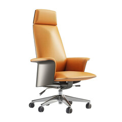 Fototapeta premium PNG of Modern ergonomic office chair in orange with sleek design for comfort and style, White or Transparent Background