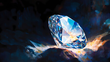 Fototapeta premium Diamond sparkling in the night, captured in a photo that contrasts the gemstone's brilliance against the deep, dark background. Brilliance. Illustration