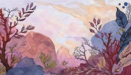 Boho Watercolor Wallpaper with Hand-Drawn Flowers and Foliage in Soft Watercolor Tones