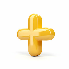 Fototapeta premium Bright Yellow Plus Symbol in 3D with Smooth Shiny Surface