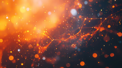 A vibrant molecular structure is showcased with a radiant orange glow, set against a blurred background, symbolizing scientific innovations and chemical dynamics. Brilliance. Illustration