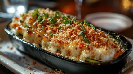 Alaskan Crab-stuffed zucchini boats, oven-baked and topped with breadcrumbs and Parmesan 