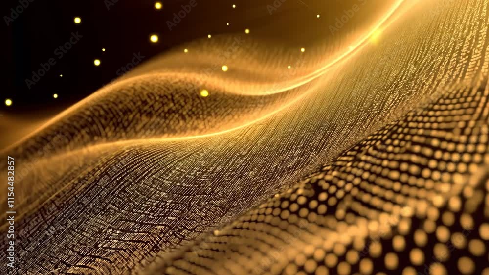 Poster golden waves of light an abstract background of mesmerizing particles and design generative ai