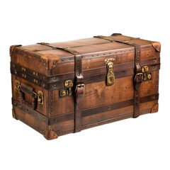 PNG of Vintage wooden trunk with metal accents, perfect for storage or decoration, White or Transparent Background