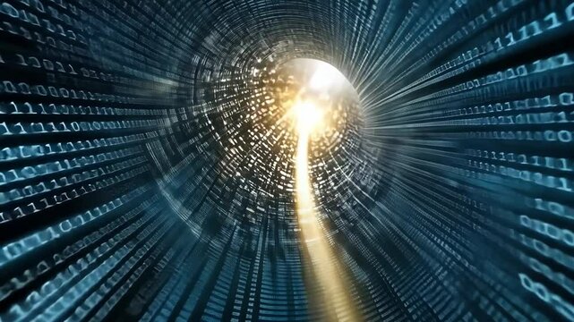 Digital Tunnel of Light Exploring Binary Code in Futuristic Depth Experience Generative Ai