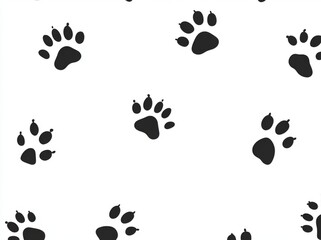Fototapeta premium Seamless texture depicting pet steps with a pet paw pattern on an animal background. God cat paws in the design. Seamless footstep pattern, pet paw, animal dog, and cat illustration