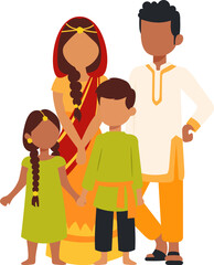 Family in Traditional Indian Attire Illustration