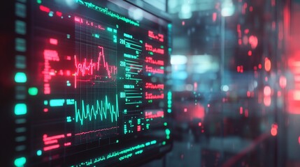 A digital display showing data trends and analytics in vibrant colors.