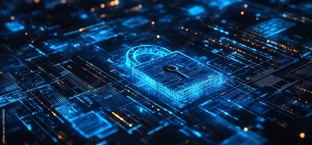 Aufkleber a digital lock symbolizing cybersecurity and data protection in a tech environment.