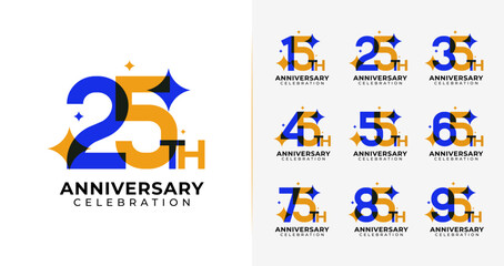 Set of anniversary logo design. Number symbol with star, abstract, and colorful concept
