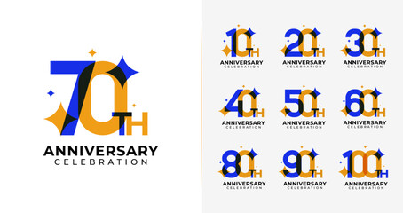 Set of anniversary logo design. Number symbol with star, abstract, and colorful concept