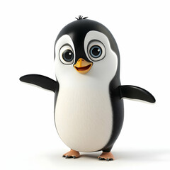 Cute Cartoon Penguin with Happy Expression and Outstretched Arms