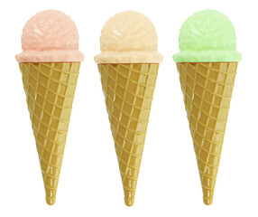 Plastic ice cream cone isolated on white background. Artificial food concept