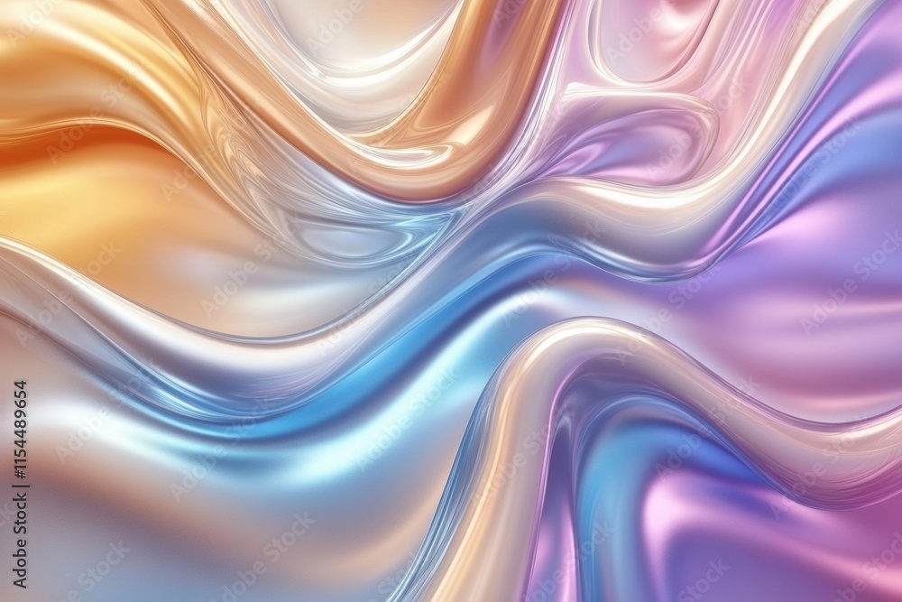 Poster abstract 3d design featuring flowing waves of pastel colors and shimmering surfaces. generative ai