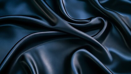 Fototapeta premium Elegant Draped Dark Blue Silk Fabric Texture Background