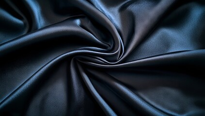 Fototapeta premium Elegant Draped Dark Blue Satin Fabric Texture