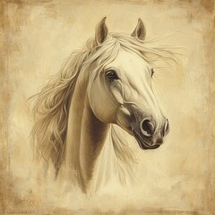 Majestic horse portrait studio digital art warm tones close-up animal beauty and grace