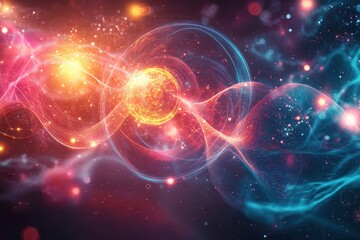 Fototapeta premium Abstract representation of energy waves and particles in vibrant colors.
