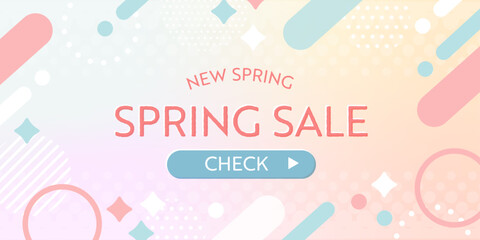 春のセール用デザイン｜パステルカラーの背景とプロモーションバナー ( ベクター背景素材 テキスト )