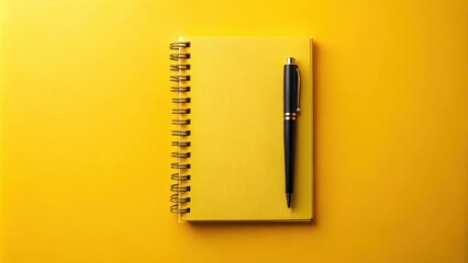 A yellow notepad with a black pen on a vibrant yellow background, perfect for writing down ideas, plans, and notes.