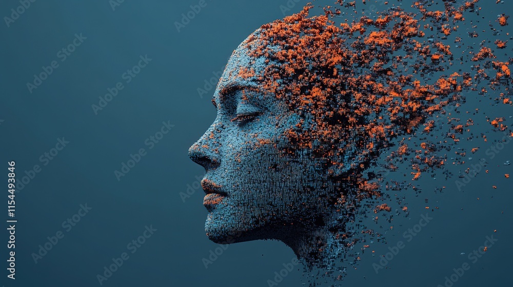 Poster transformative artistic exploration of human identity virtual studio digital art abstract environmen